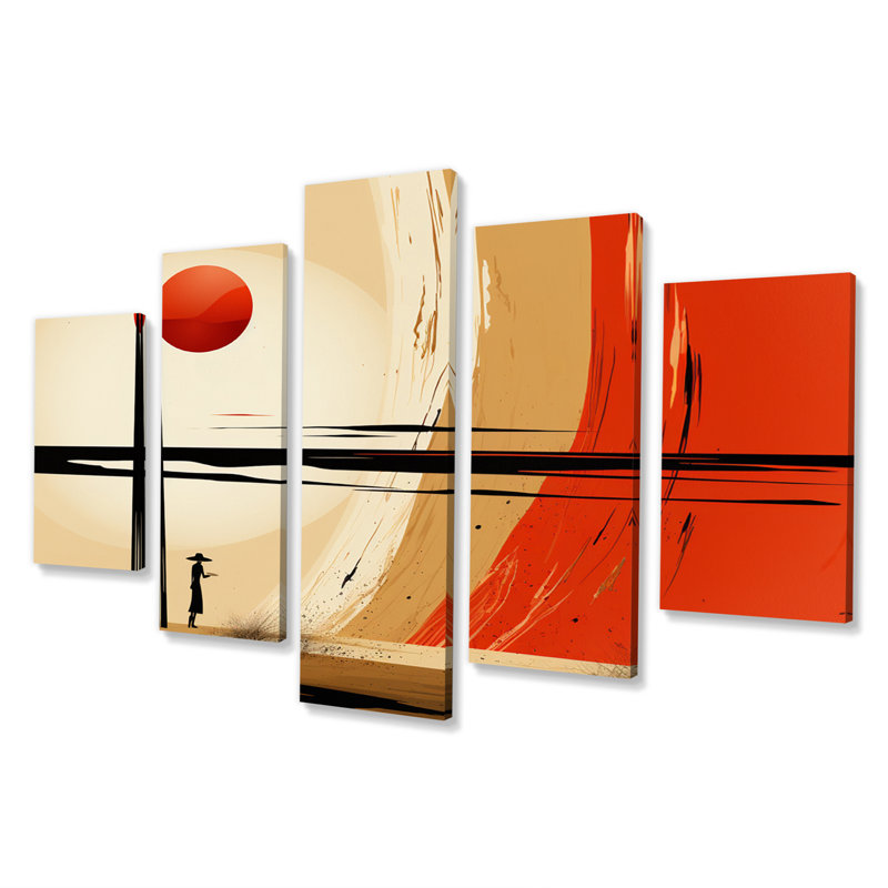 Full Moon Celebration Of Solitude Landscape I - Modern Geometric Canvas Print - 5 Panels
