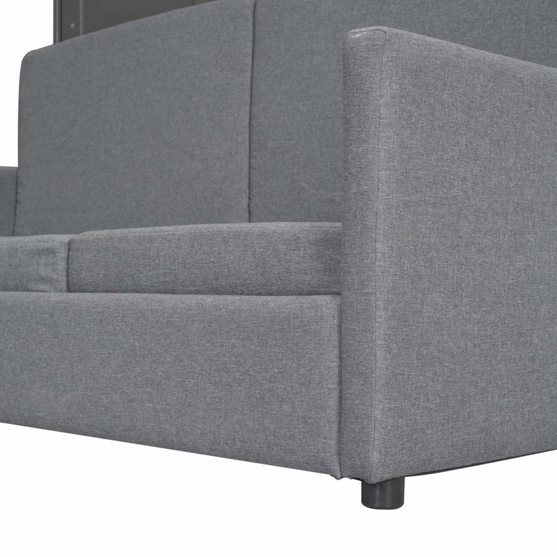 Grand lit escamotable mural avec coussin, gris