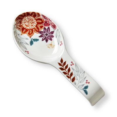 Autumn Bloom Spoon Rest White Stoneware Fall Harvest