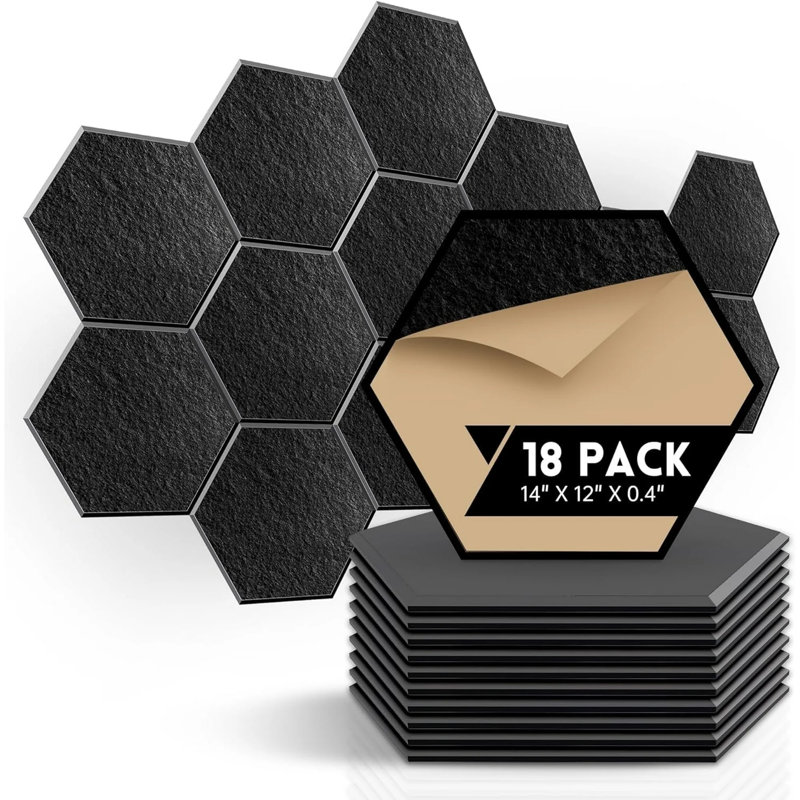 Paquet de 18 panneaux auto-adhésifs en mousse haute densité insonorisée 14 po x 12 po x 0,4 po, Noir
