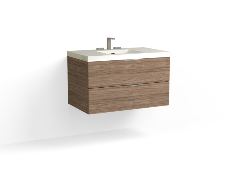 Avila 36" W Wall Mounted Single Bathroom Vanity, Glossy White/8" Widespread, Biondo, Satin Nickel