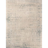 Hand Knotted Abstract Area Rug in Blue/Ivory