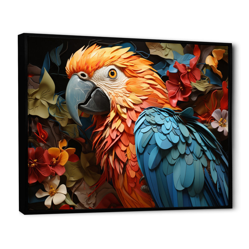 Red Parrot Parrots Parade - Animals Canvas Prints, H 16 po x l 32 po x P 1 po, Cadre flottant noir