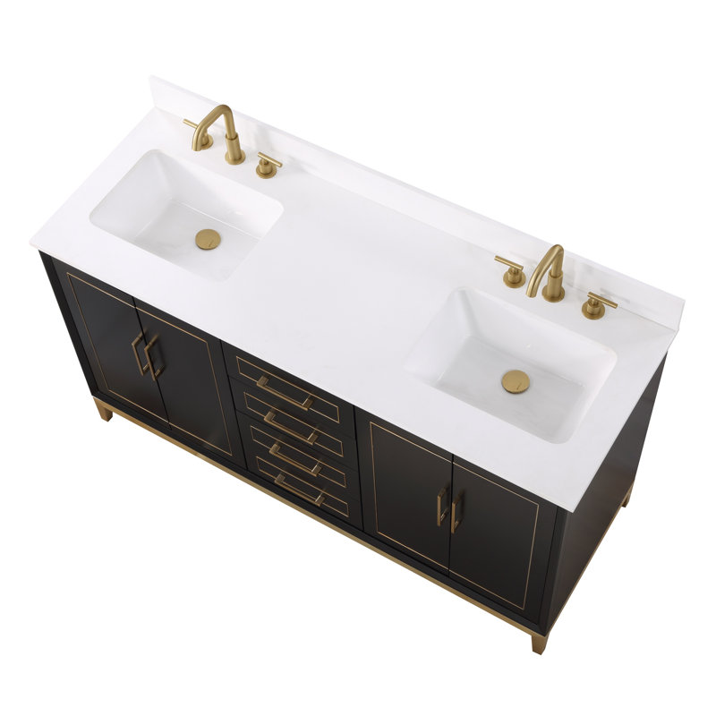 Gracie 60'' W Double Vanity, Midnight Black, White Quartz