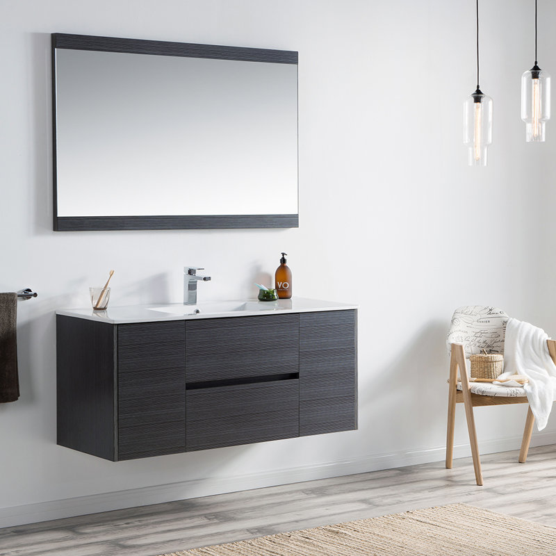 Ensemble de meuble-lavabo mural simple 48 po avec lavabo, Gris argenté