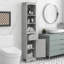 Grande armoire de salle de bain, armoire de rangement autoportante avec tiroir, panneau de fibres à densité moyenne, tablette réglable-2051469389