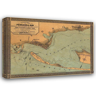 Lark Manor™ Vintage Maps Gallery Wrapped Canvas Art Titled: Pensacola Bay Florida