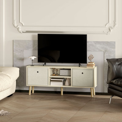 Meuble télé avec tablettes, tiroirs de salon, naturel