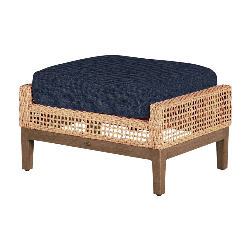 Repose-pieds d'extérieur tissé en osier Peninsule, Pas de passepoil + bourre standard, Indigo Intermix