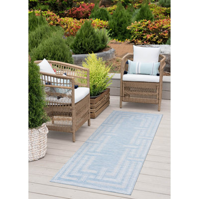 Amanda Geometric Aqua Indoor / Outdoor Area Rug