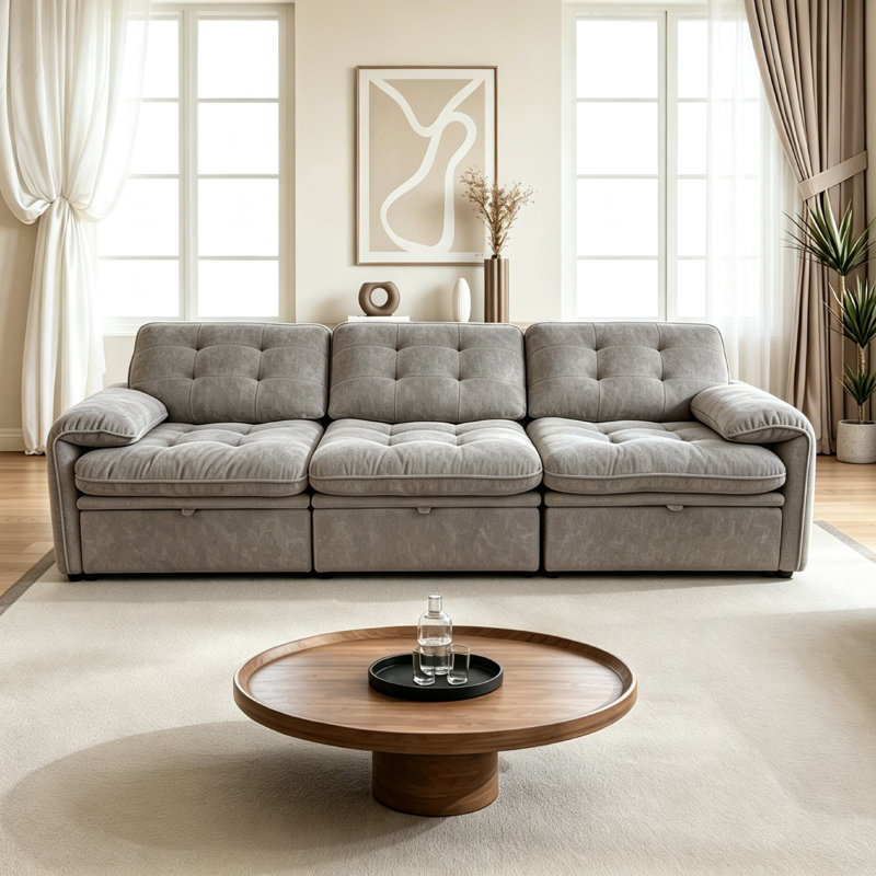 Canapé-lit modulable de 259 cm (102 po), canapé-lit avec dossier réglable et poufs dépliables, canapé d'angle rembourré et confortable pour salon
