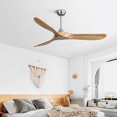 Ventilateur de plafond extérieur 60 po sans lumière 3 pales en bois massif avec télécommande pour moteur à courant continu