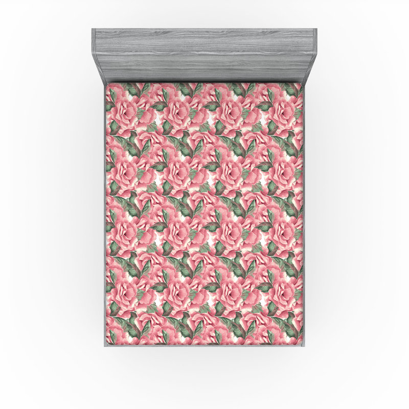 Drap-housse Ambesonne, Rose pastel, vert réséda / floral, Drap-housse très grand californien