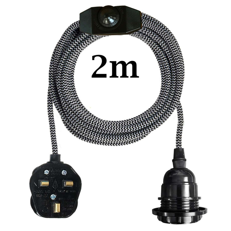 Attoria Ceiling Pendant Fitting, E27 Lamp Holder 2M Plug In Pendant Light Cord, Fabric Cable 3 Pin Plug In With On/Off Switch Lighting Kit