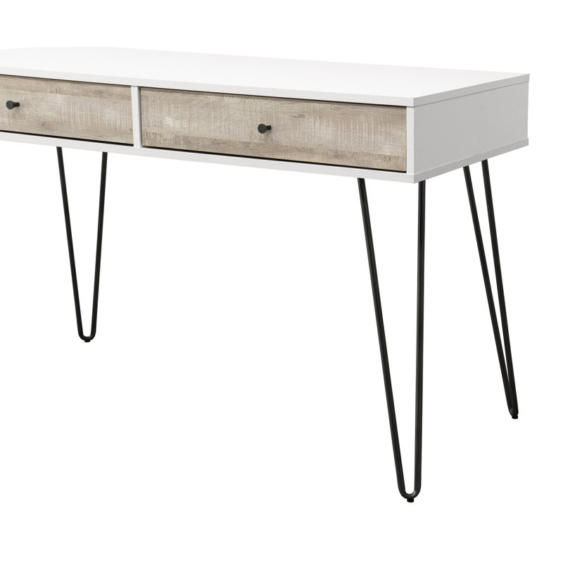 Taupe Desk With 2 Storage Slots And Metal Accents - Space Efficient Workspace Oak Reading Table Drawers Saver For Areas