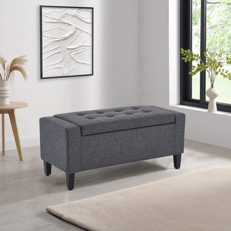 Luxury Crushed Velvet Ottoman Stool, Linen, Charcoal