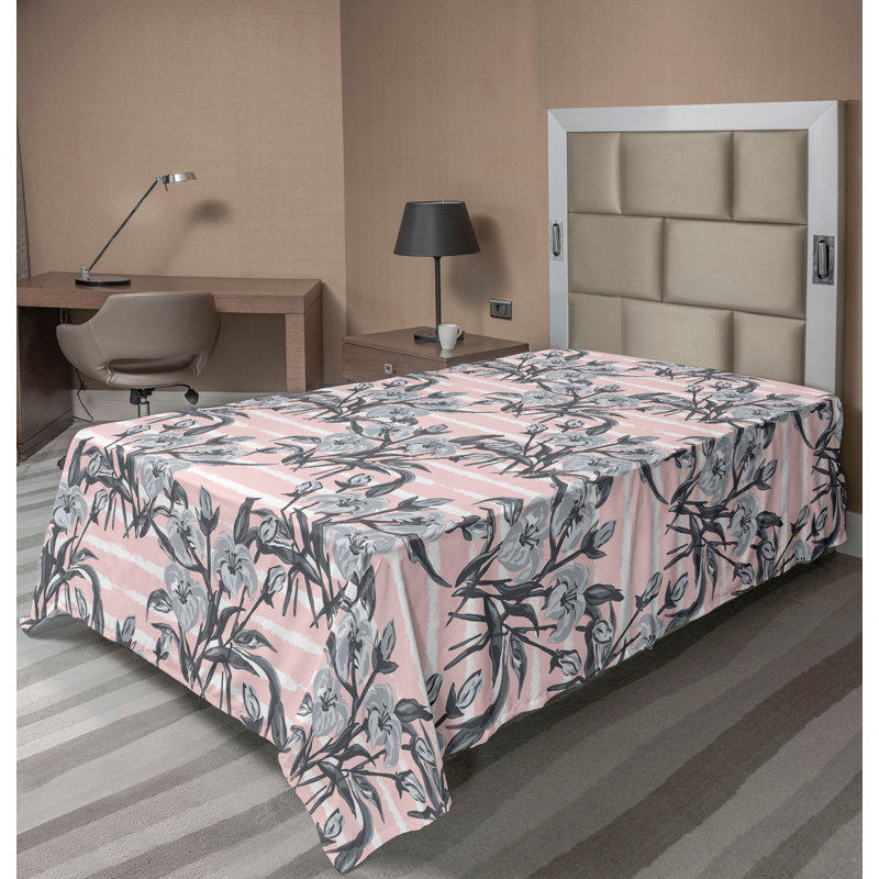 Drap plat Ambesonne, Drap plat pour lit simple, Rose ,gris / floral