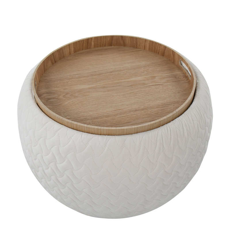 Alvena Upholstered Ottoman, Cream Velvet