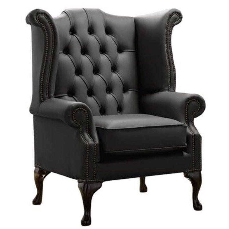 High Back Chesterfield Upholstered Wingback Chair, Shelly Black