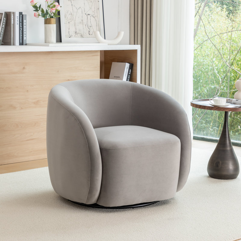 Arrun Velvet Swivel Barrel Chair, Gray