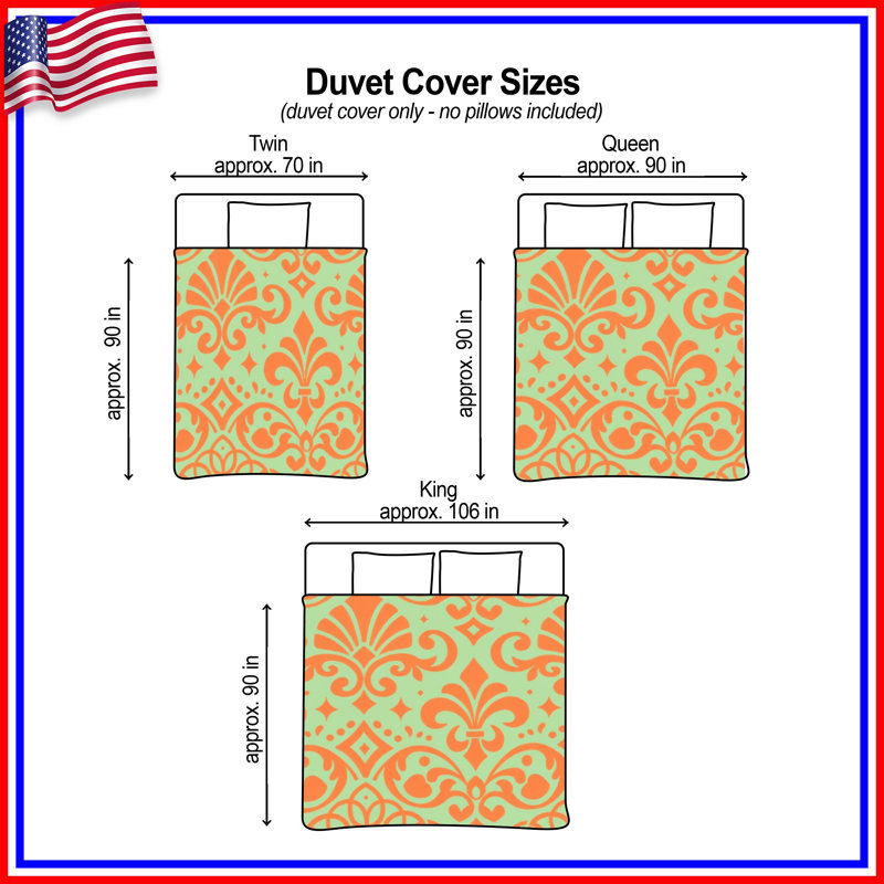 Housses de couette orange à motif damassé, Queen