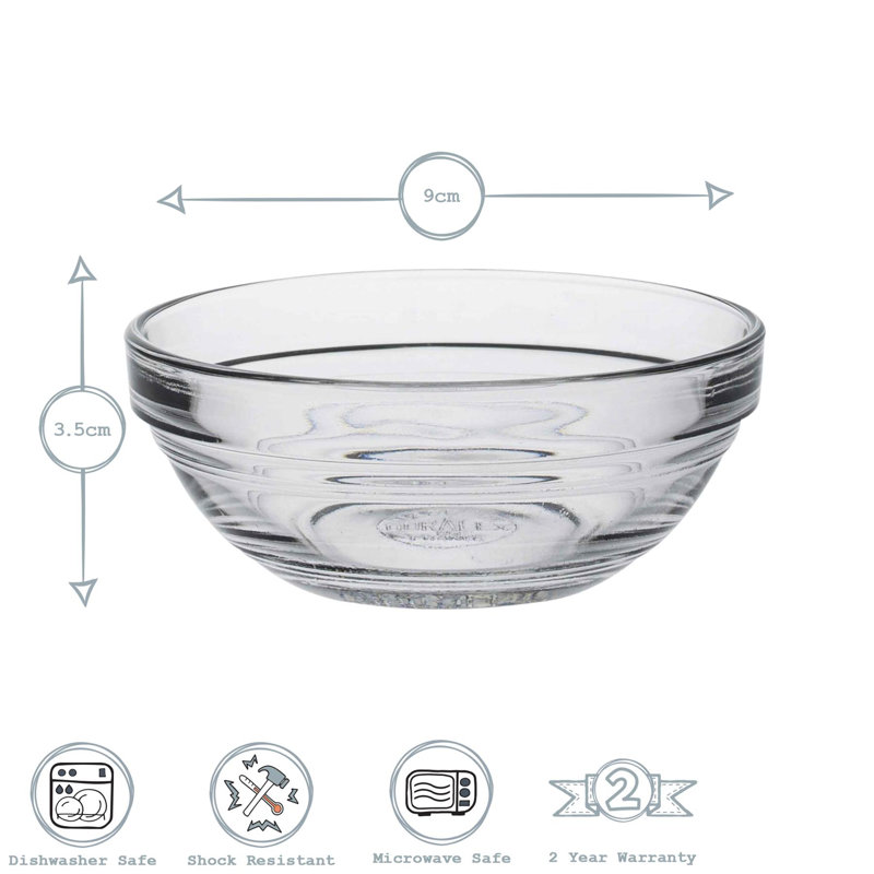 Duralex - Lys Glass Stacking Bowls for Kitchen, 3.7cm H x 9cm W x 3.7cm D