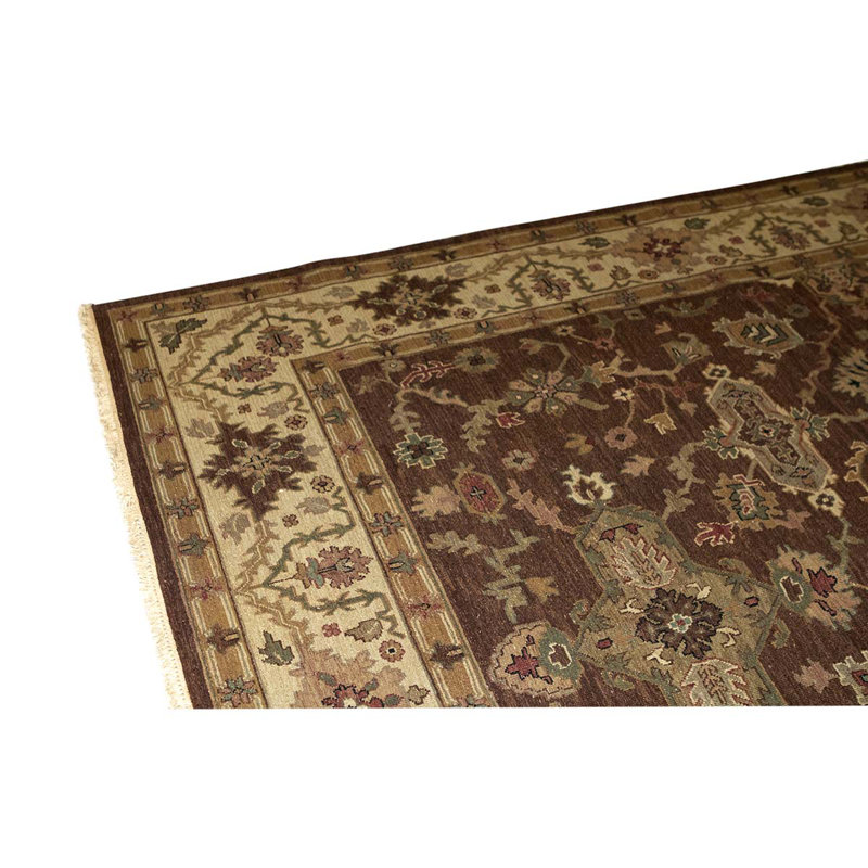 Tapis brun / beige en laine noué à la main 8 pi x 10 pi