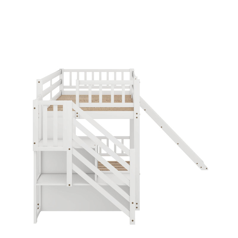 Lit superposé avec glissière convertible et escalier, Blanc