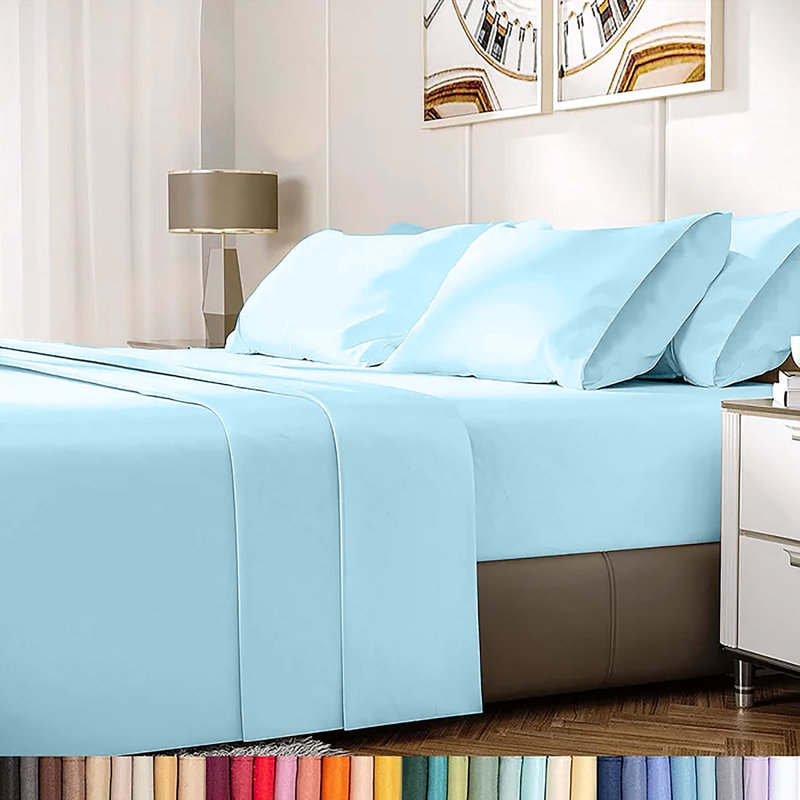 Ensemble de draps en rayonne de bambou 6 pièces , Aigue-marine branché, Ensemble de draps pour lit simple + un drap-housse