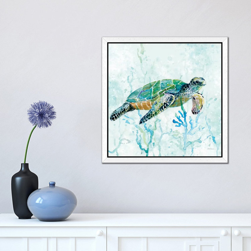 Sea Turtle Swim I by Carol Robinson - No Frame Print on Canvas, 93.98 cm H x 93.98 cm W, White Framed