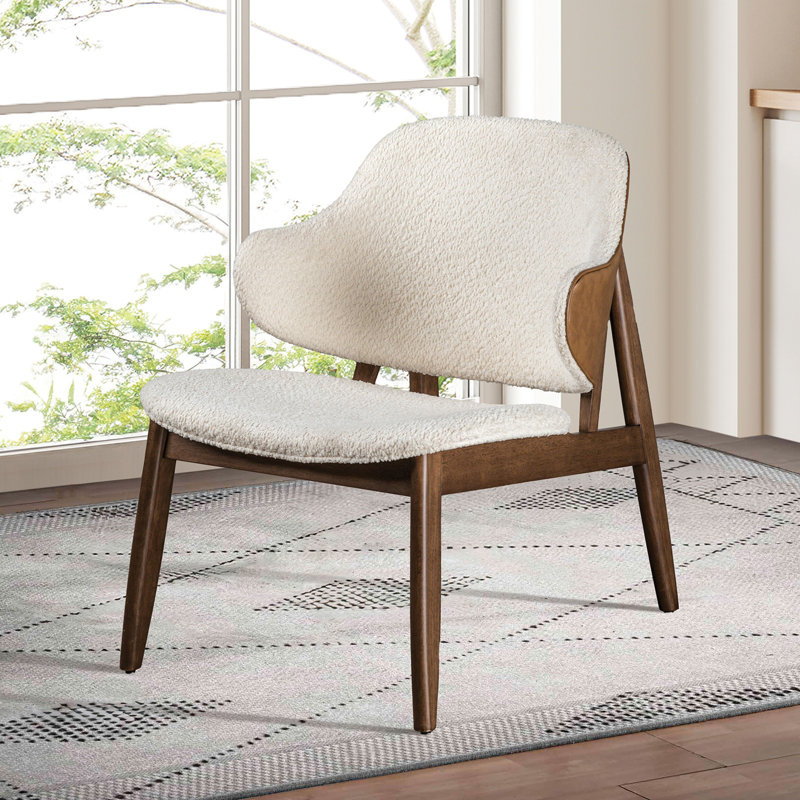 Fauteuil d'appoint 1 pièce de style moderne du milieu du siècle, revêtu de tissu, avec dossier à oreilles, finition noyer et beige, pour salon