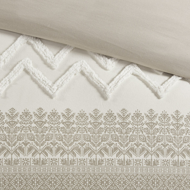3 Piece Cotton Comforter Set With Chenille Tufting Taupe King/Cal King, King Comforter + 2 King Shams