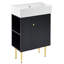 Meuble-lavabo noir élégant de 21,6 po avec lavabo en céramique et rangement spacieux sur le côté gauche, portes à fermeture en douceur et panneau de fibres à densité moyenne durable-126233432