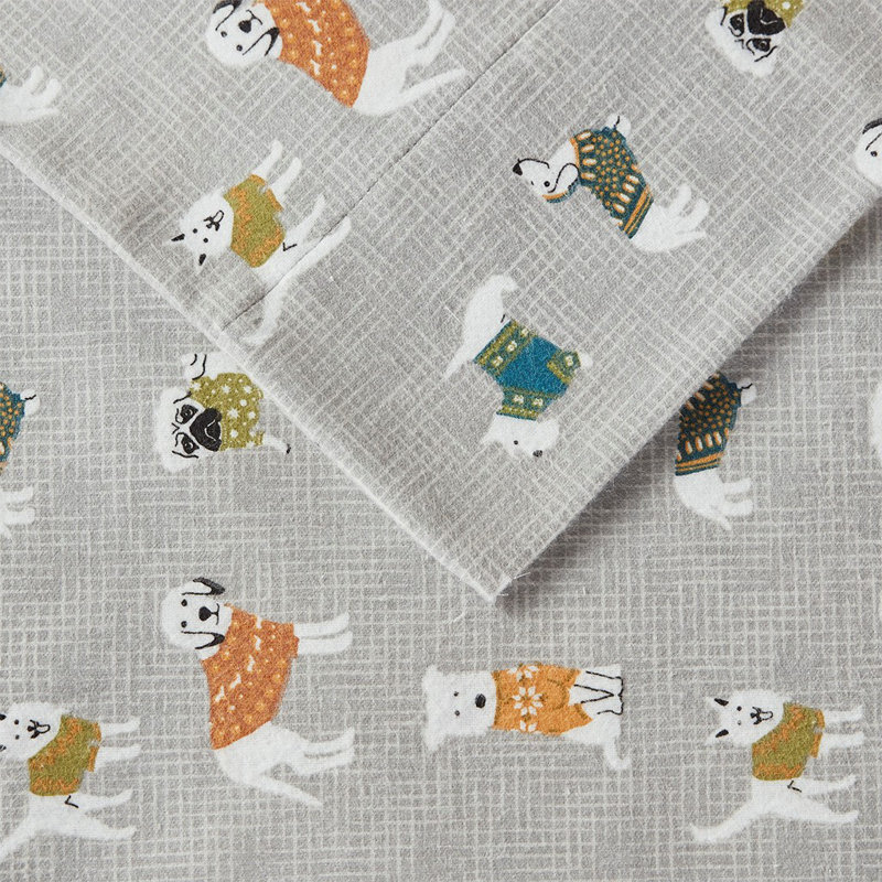 Ensemble de draps en flanelle de coton Gracie Mills, Ensemble de draps pour très grand lit avec 2 taie, gris