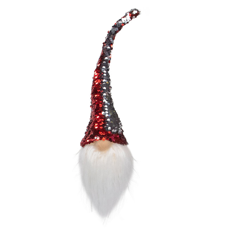 Décoration de Noël en forme de GNOME éclairé avec paillettes rouges et argentées 13 po