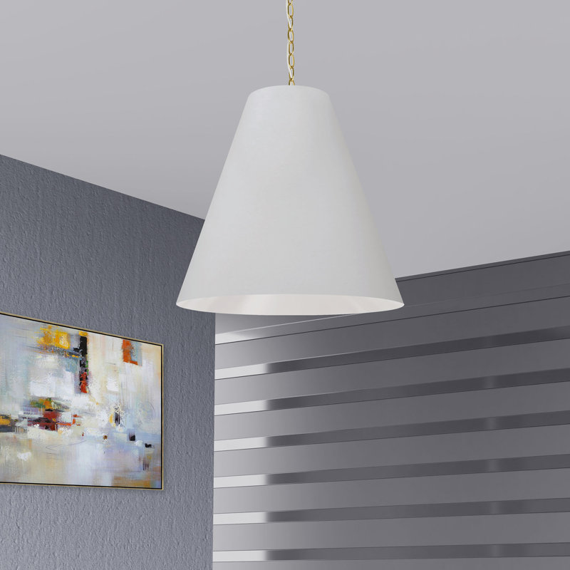 Luminaire suspendu conique à 1 lumière Ambrosio, Blanc, H 24 po x l 26 po x P 26 po, Laiton vieilli