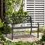 Banc d'extérieur, banc de jardin en métal avec dossier à motif floral, banc de véranda avec siège à lattes pour parc, cour, pelouse