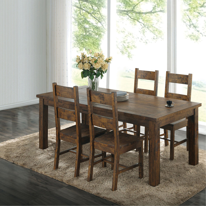 Rustic Golden Brown 5-Piece Dining Table Set, 5 Pieces: Table, 4 Chairs
