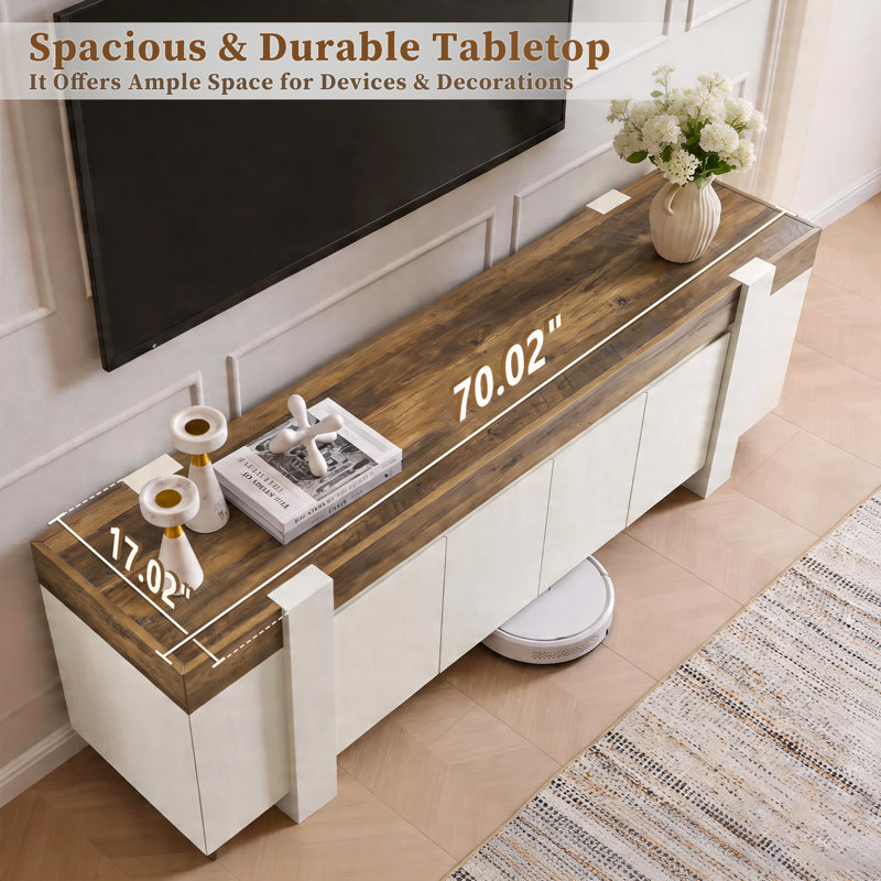 70" Modern Farmhouse Wooden Tv Stand, Media Console With Closed Storage Cabinets, White