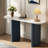 Narrow Console Table With Oval Marble Top, Curved Legs And Triangular-designed Base-1298546538