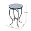 Table d'appoint d'extérieur ronde avec plateau de style mosaïque et pieds incurvés en fer, bleu et noir mat