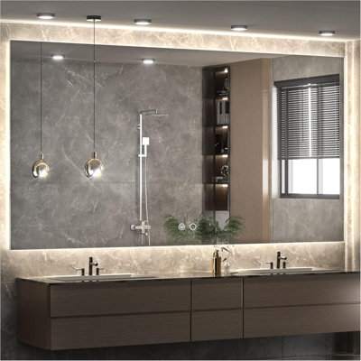 60" X 36" Lighted Bathroom Mirror, Large LED Backlit Miroor, 3 Colors Lights Warm/Natural/White, HD Tempered Glass, Safe Anti-Fog, Dimmable, Oversinzed LED Bathroom Mirrors