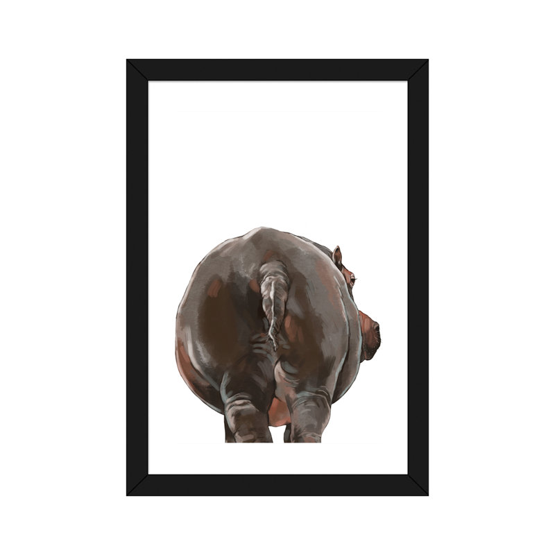 Art hippopotame, H 24 po x l 16 po x P 1 po, Papier avec cadre noir