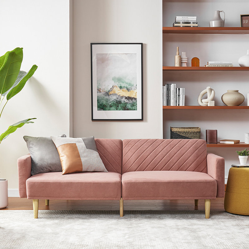 76.8'' Velvet Convertible Sofa, Old Rosa Velvet