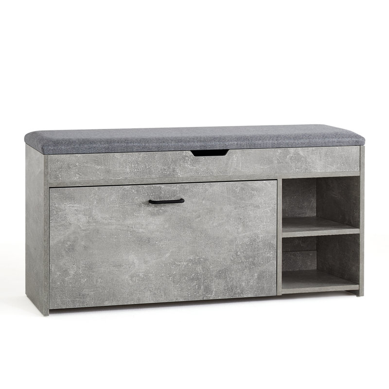 Banc de rangement rembourré Bronius, Gris