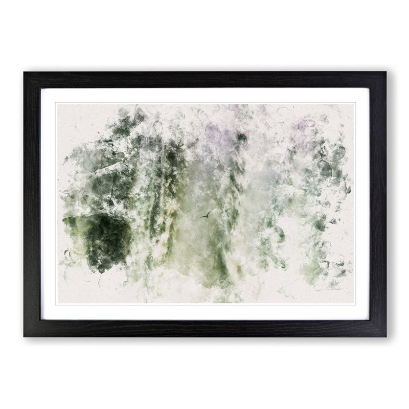 Bird Flying by the Waterfall Watercolour - Picture Frame Graphic Art Print, 36cm H x 48cm W x 2cm D, Black Framed