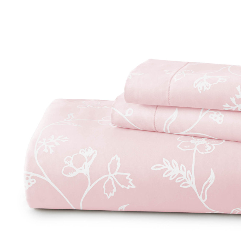 Ensemble de housse de couette en satin de coton longue soie à densité du tissage de 300 fils Sweetbrier, Rose pastel