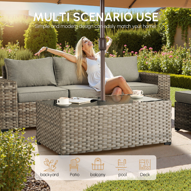Glass Outdoor Coffee Table, Gray, 47.24” x 27.56”