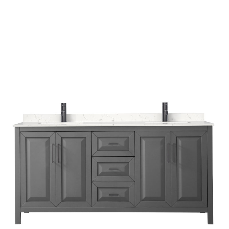 Daria 72'' W Double Vanity, Dark Gray, Carrara Cultured Marble, Polished Chrome