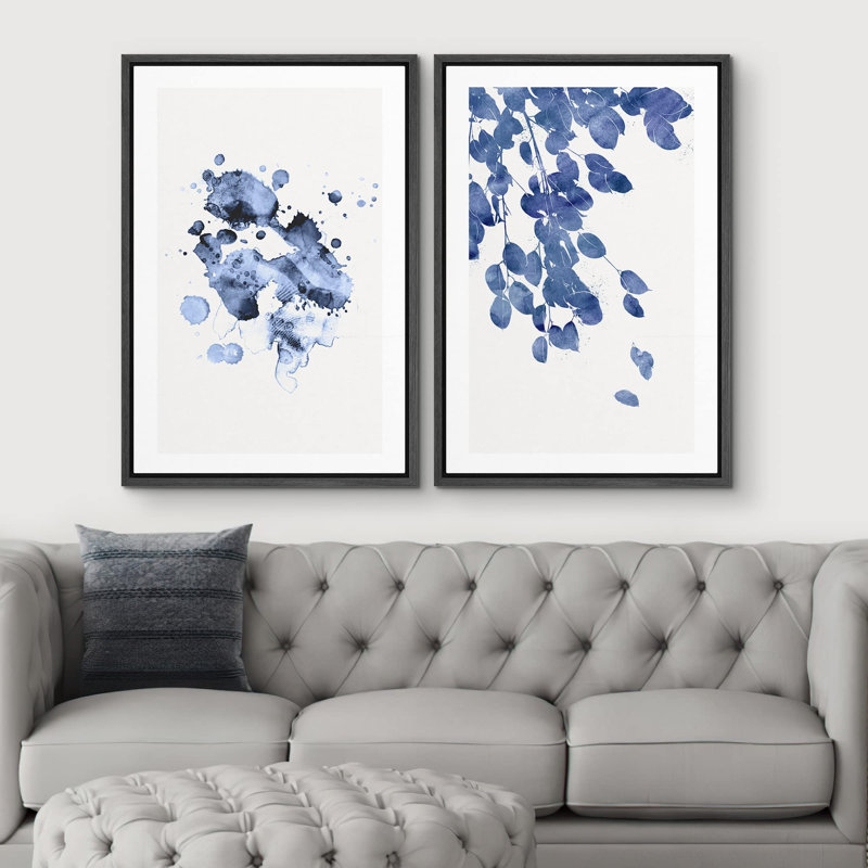 Bleu, aquarelle, peinture pastel, plantes de la forêt, nature sauvage, illustrations, art rustique minimal, Noir